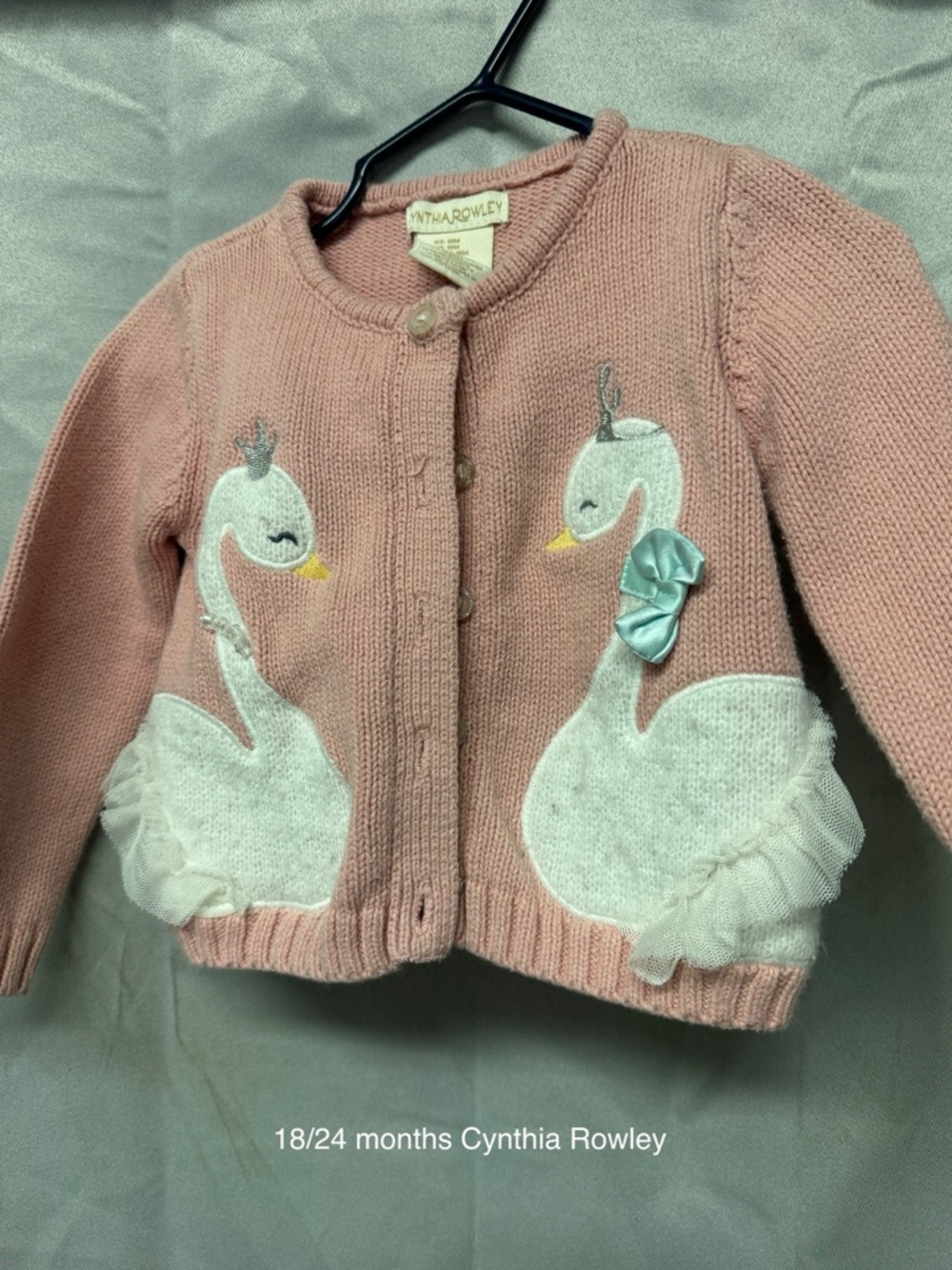 Cynthia Rowley Dusty Pink Swan Appliqué Cardigan
